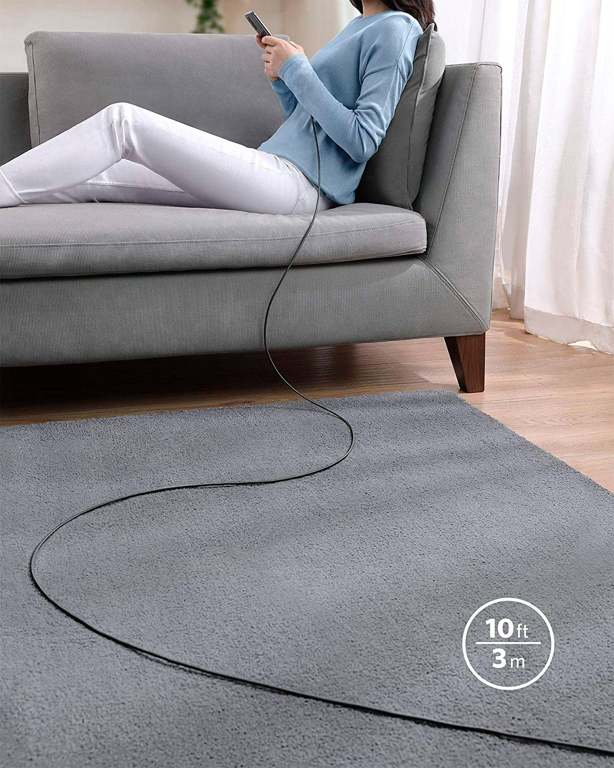 Cable de Nylon USB-C a USB-C 100W de 3MT