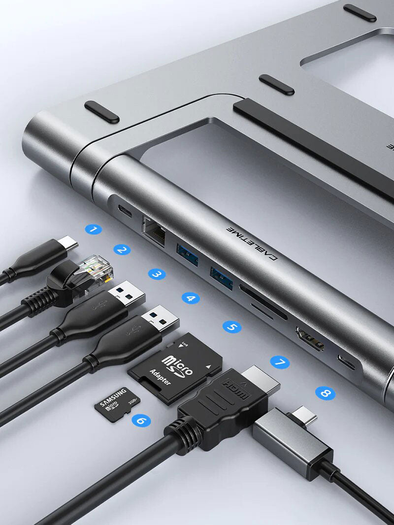Estación De Acoplamiento 8 en 1 con stand para MacBook o Laptop - Cabletime
