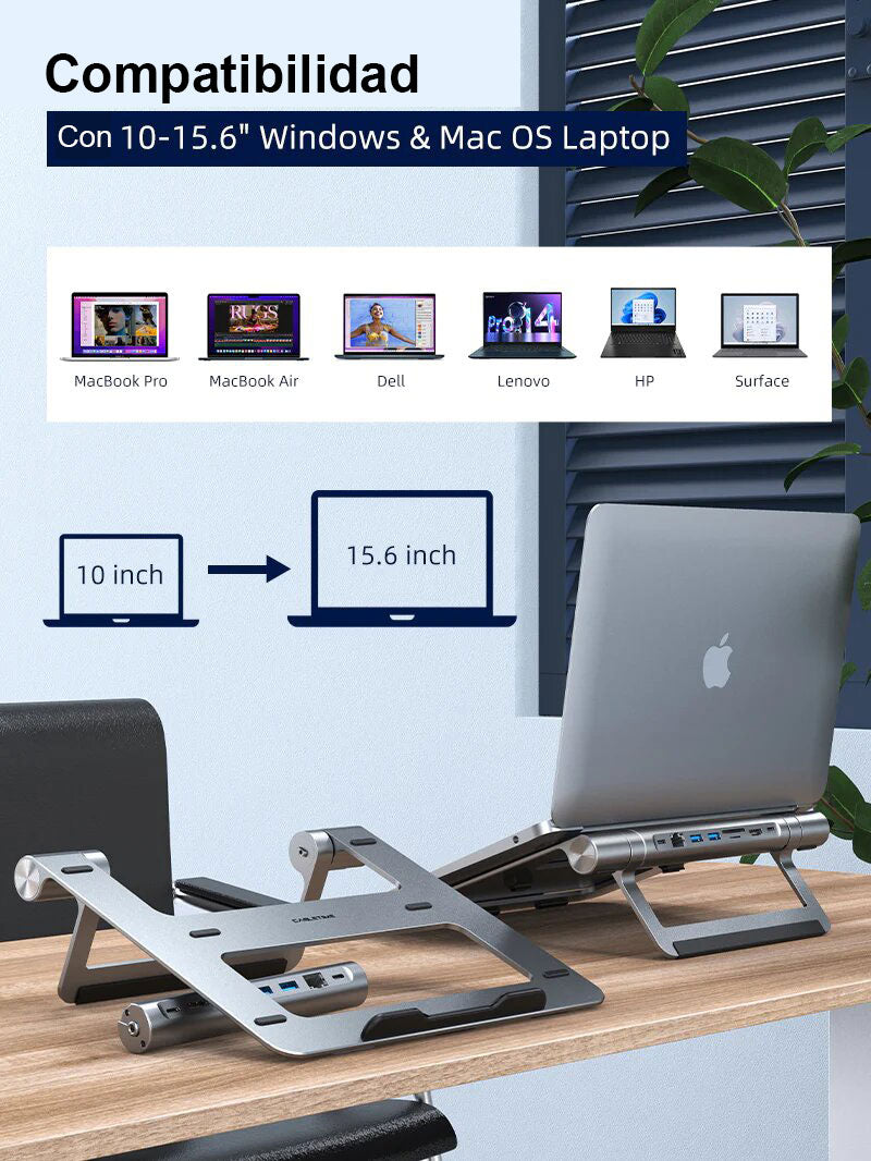 Estación De Acoplamiento 8 en 1 con stand para MacBook o Laptop - Cabletime
