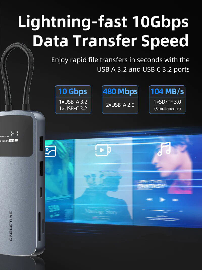 Hub USB-C 10 en 1, 8K DP / HDMI 4K 60Hz - Cabletime