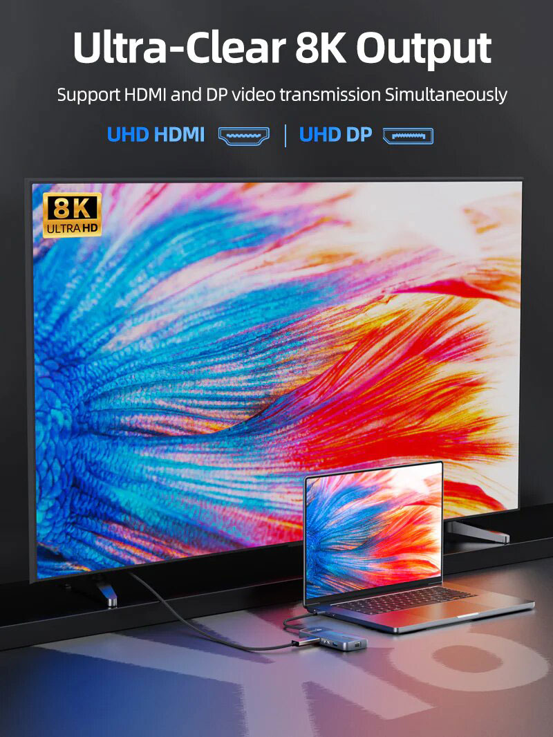 Hub USB-C 10 en 1, 8K DP / HDMI 4K 60Hz - Cabletime