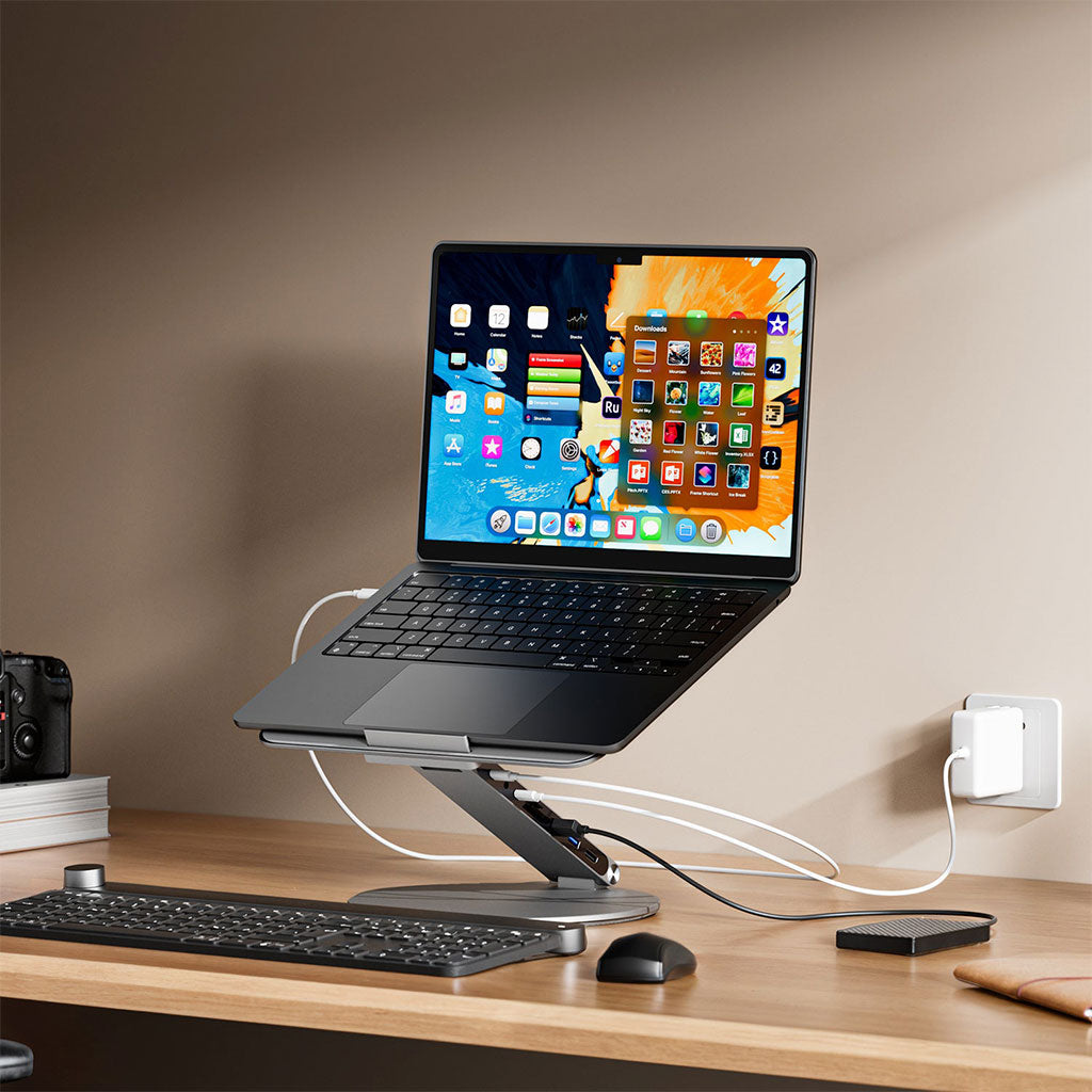 Kuxiu X53 - Stand ergonómico para laptop con Hub 8 en 1 integrado con base giratoria 360°
