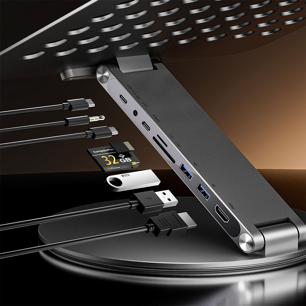 Kuxiu X53 - Stand ergonómico para laptop con Hub 8 en 1 integrado con base giratoria 360°