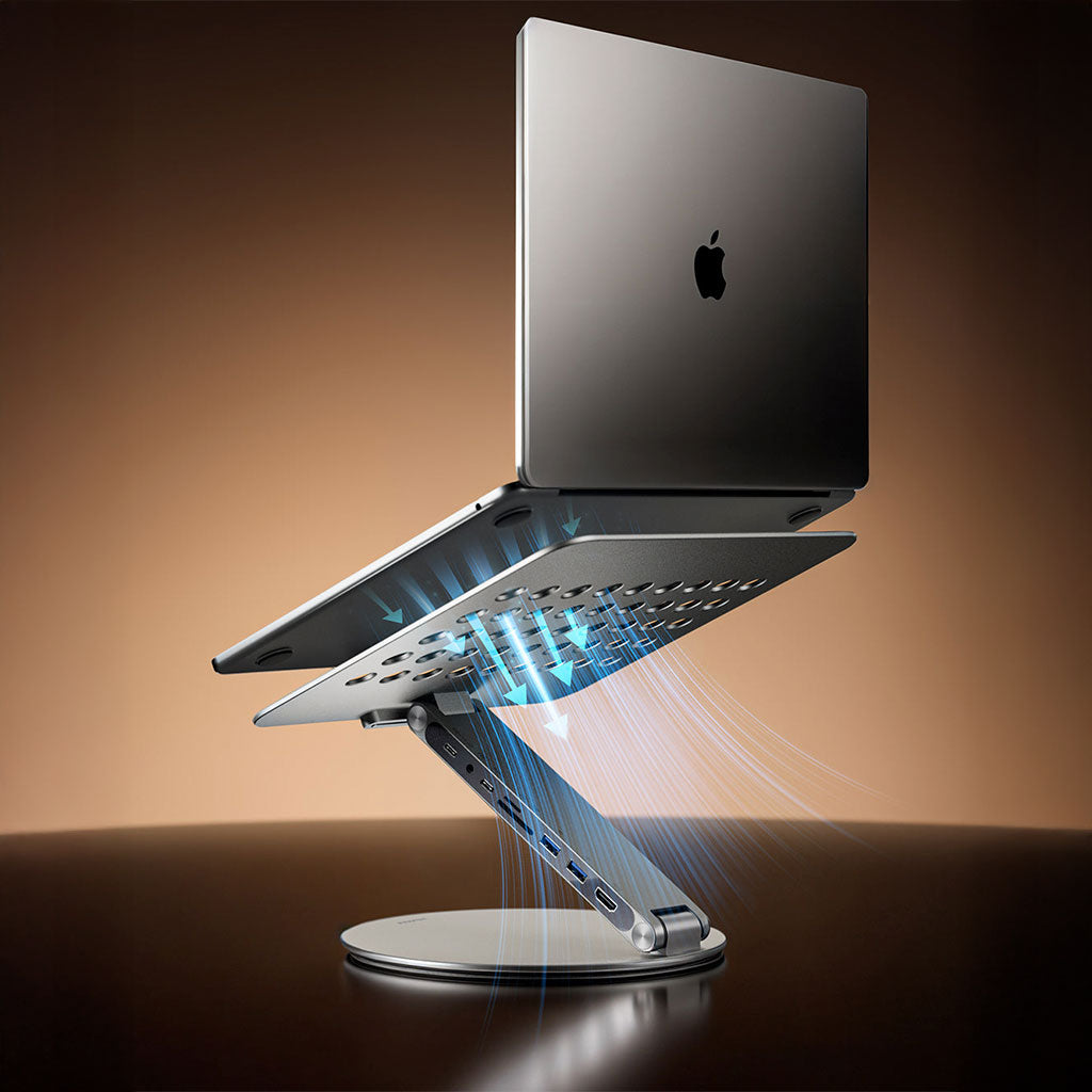 Kuxiu X53 - Stand ergonómico para laptop con Hub 8 en 1 integrado con base giratoria 360°
