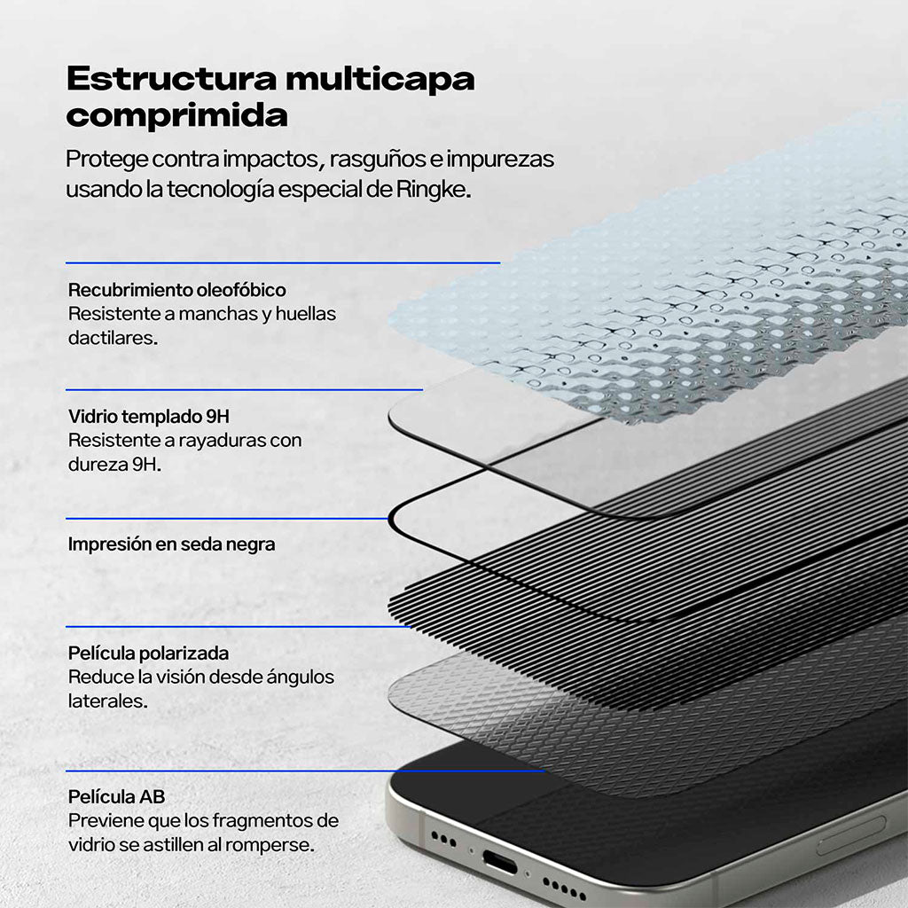 Ringke - Protector de Pantalla vidrio Anti-espía iPhone 16 Pro / 16 Pro Max