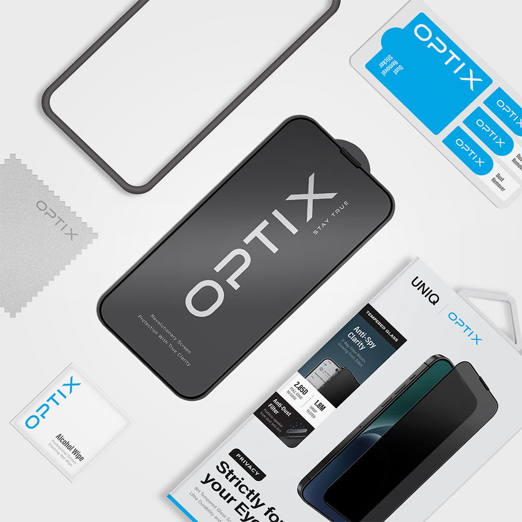 Uniq - Protector de Pantalla vidrio Anti-espía Optix iPhone 15 Pro / 15 Pro Max