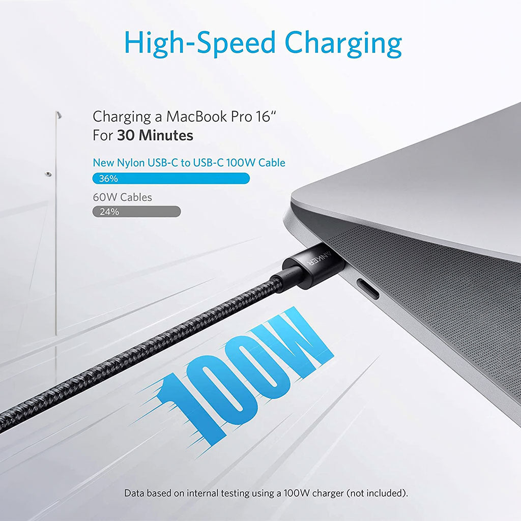 Cable de Nylon USB-C a USB-C 100W de 3MT