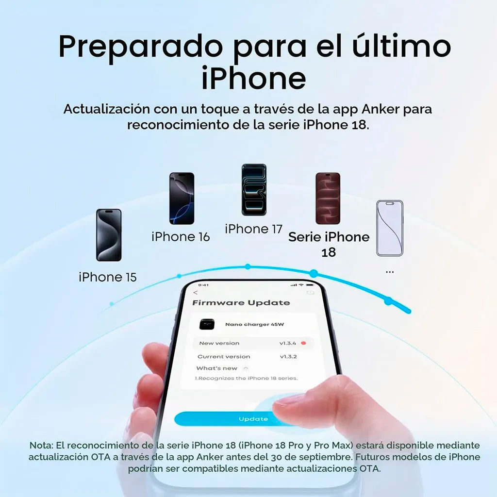 Cargador Anker Nano OTA de 45W con pantalla inteligente, 180°
