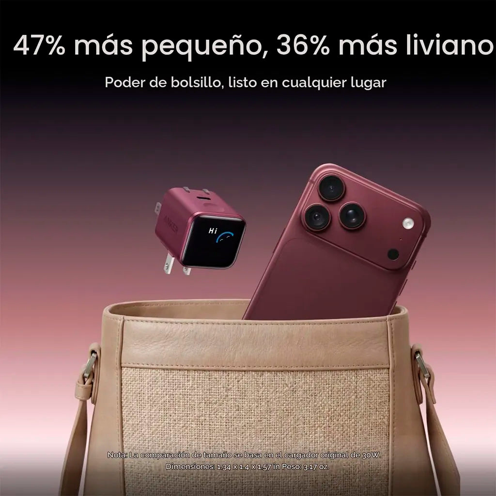 Cargador Anker Nano OTA de 45W con pantalla inteligente, 180°