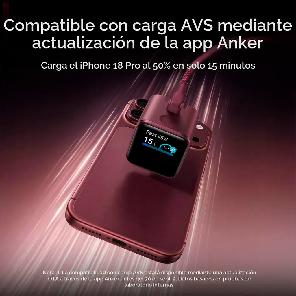 Cargador Anker Nano OTA de 45W con pantalla inteligente, 180°