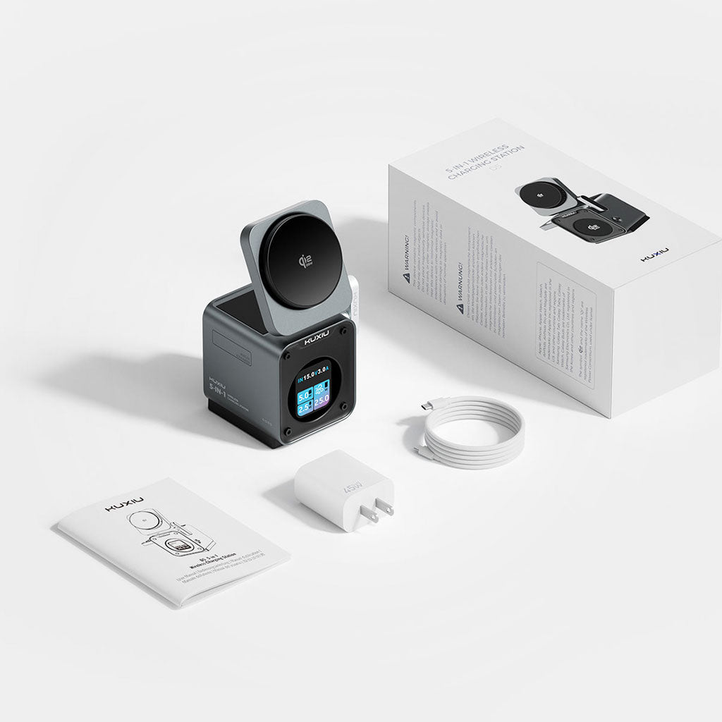 Kuxiu D5 - Estacion de carga inalámbrica 5 en 1 Qi2.2 de 25W